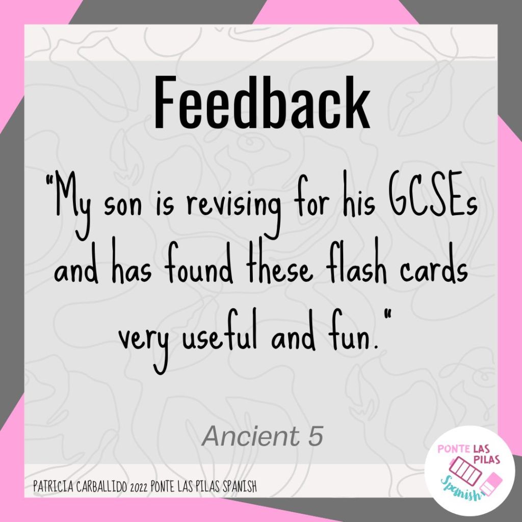 Feedback de padres de estudiantes "My son is revising for his GCSEs and has found these flashcards very useful and fun"