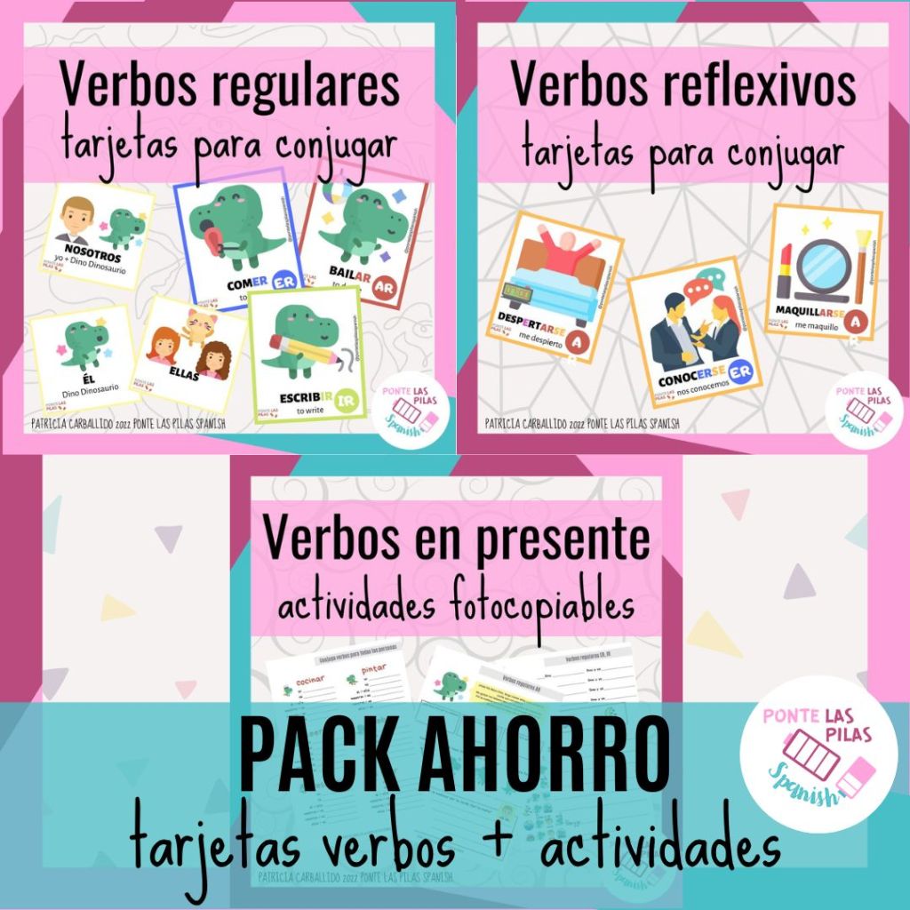 Descarga pack ahorro de tarjetas de verbos, incluye verbos regulares, verbos reflexivos y actividades de verbos en presente