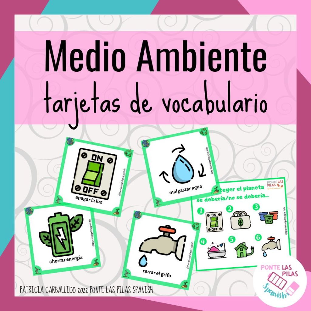 Desarga digital de tarjetas de vocabulario del medio ambiente para clases de español