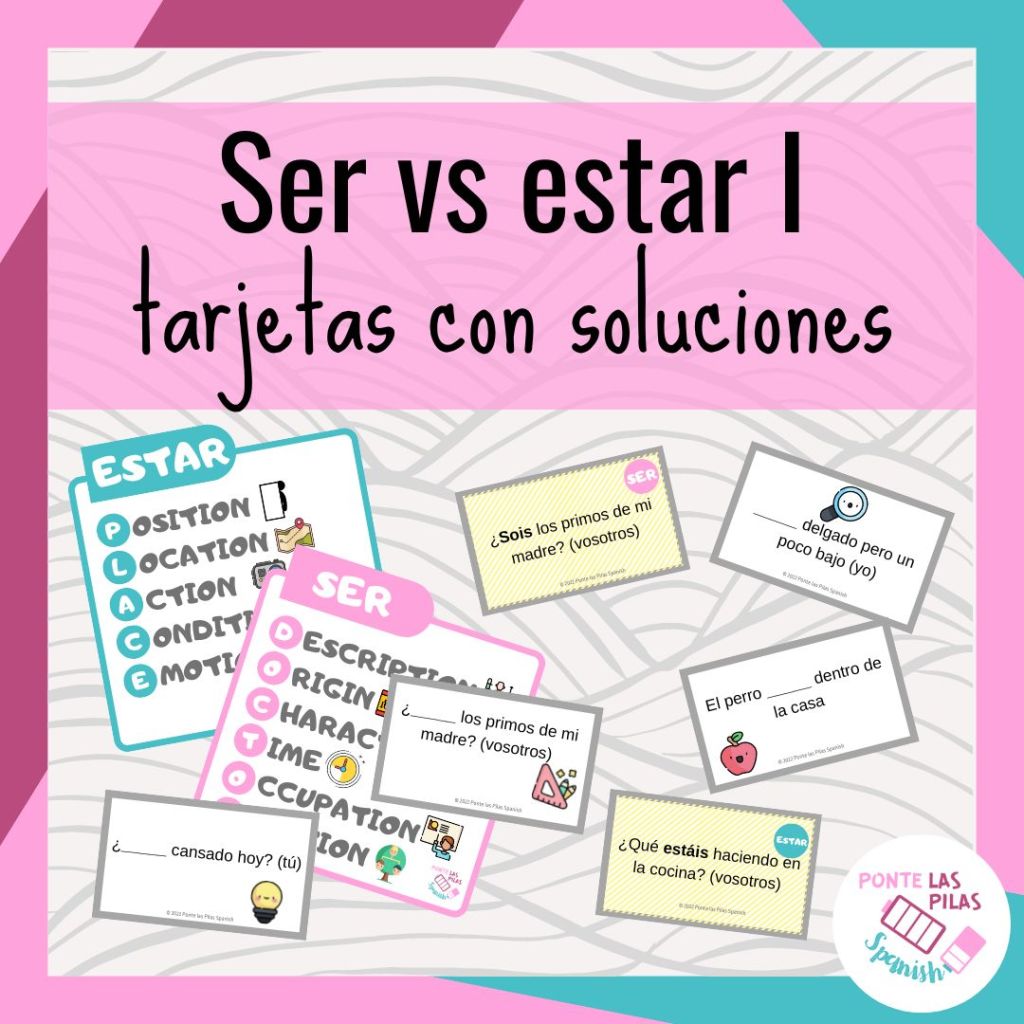 Tarjetas ser vs estar con soluciones para estudiantes de español