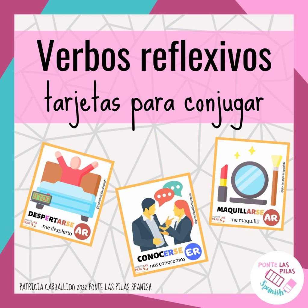 Tarjetas de verbos reflexivos en español y vocabulario de la rutina diaria