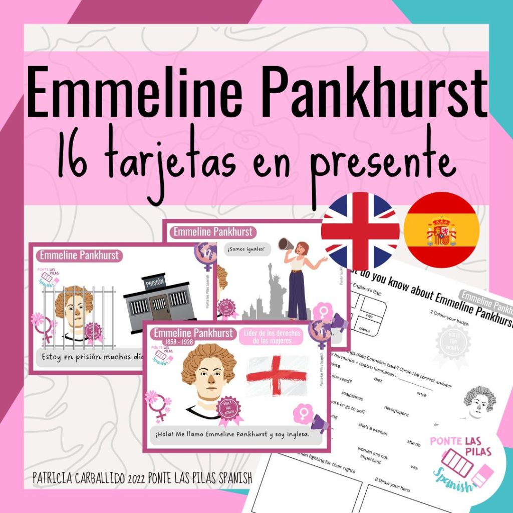 Recuros de tarjetas Emmeline Pankhurst en español para niños
