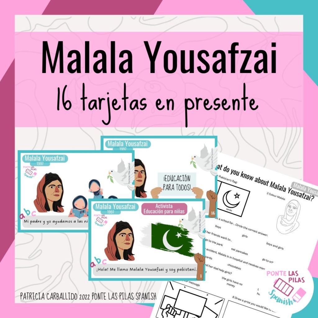 Recursp Malala Yousafzai, tarjetas en presente en español para niños